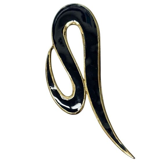 M Jent Vintage Gold Tone Navy Blue Abstract Brooch Pin - Picture 1 of 4